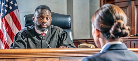 A courtroom in the United States.