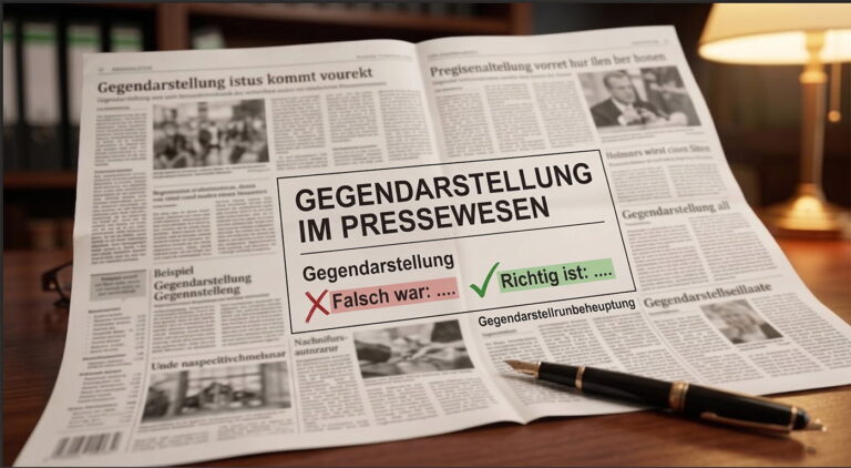Gegendarstellung im Pressewesen: Falschmeldung und richtige Darstellung in einer Tageszeitung – „Falsch war …, richtig ist …“.